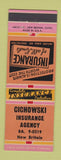 Matchbook Cover - Cichowski Insurance Agency New Britain CT