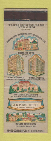 Matchbook Cover - JB Pound Hotels Savannah Bach GA Chattanooga TN Jacksonville