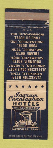 Matchbook Cover - Ingram Cunningham Hotels NAShville TN Anniston AL WEAR