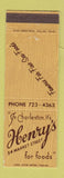 Matchbook Cover - Henry's Restaurant Charleston SC?