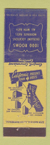 Matchbook Cover - Hotels Sacramento San Francisco Los Angeles Oakland CA