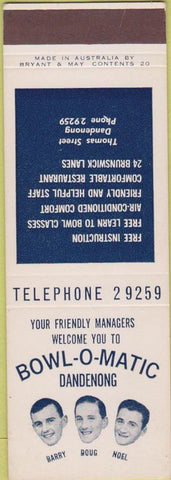 Matchbook Cover - Bowl O Matic Dandenong Australia SAMPLE