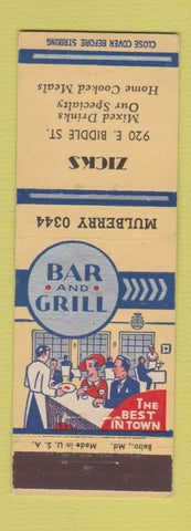Matchbook Cover - Zicks Restaurant Baltimore MD