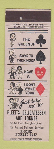 Matchbook Cover - Pleet's Deli Lounge Baltimore MD