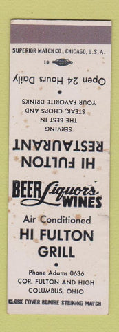 Matchbook Cover - HI Fulton Restaurant Grill Columbus OH WORN