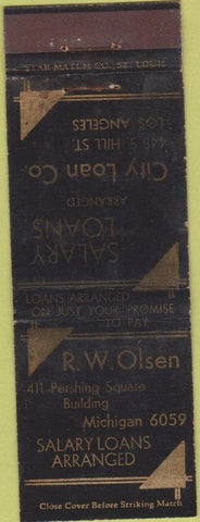 Matchbook Cover - RW Olsen Loans Los Angeles CA Star WEAR