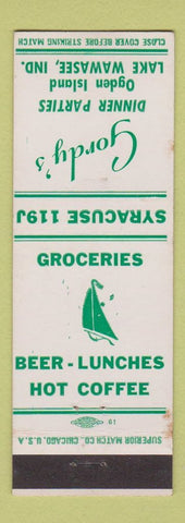 Matchbook Cover - Gordy's Restaurant Grocery Lake Wawasee IN