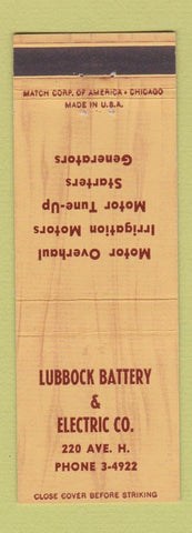 Matchbook Cover - Lubbock Battery Electric TX