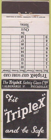 Matchbook Cover - Triplex Safety Glass Piccadilly Golf score card London UK