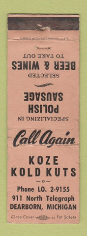 Matchbook Cover - Koze Kold Kutz Meat Polish Sausage Dearborn MI WEAR