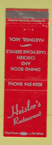 Matchbook Cover - Heisler's Restaurant Hastings MI