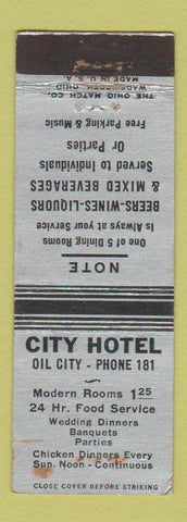 Matchbook Cover - City Hotel Oil City PA low phone #