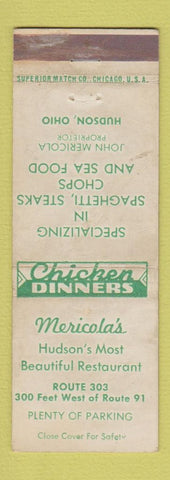 Matchbook Cover - Mericola's Restaurant Hudson OH WEAR