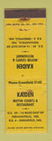 Matchbook Cover - Kaiden Motor Court Restaurants Greenfield IN WORN