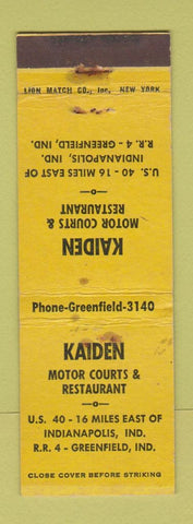Matchbook Cover - Kaiden Motor Court Restaurants Greenfield IN WORN