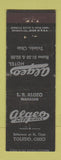 Matchbook Cover - Algeo Hotel Toledo OH ADVANCE