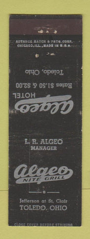Matchbook Cover - Algeo Hotel Toledo OH ADVANCE