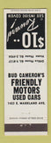 Matchbook Cover - Bud Cameron's Used Cars Kokomo IN