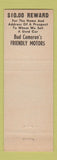 Matchbook Cover - Bud Cameron's Used Cars Kokomo IN