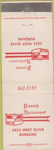 Matchbook Cover - Pierre's Restaurant Burbank CA