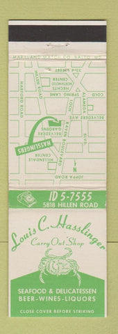 Matchbook Cover - Louis C Hasslinger Restaurant Baltimore MD