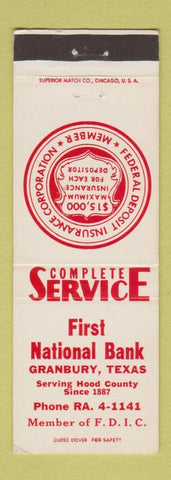 Matchbook Cover - First National Bank Granbury TX