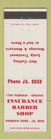 Matchbook Cover - Insurance Barber Shop Omaha NE