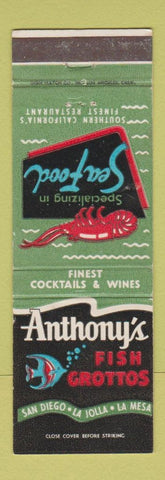 Matchbook Cover - Anthony's Fish Grotto San Diego La Jolla CA La Mesa