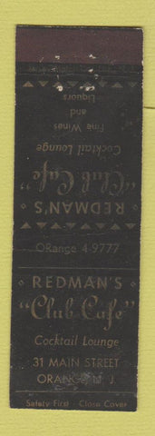 Matchbook Cover - Redman's Club Cafe Orange NJ WEAR