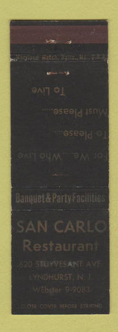 Matchbook Cover - San Carlo Restaurant Lyndhurst NJ
