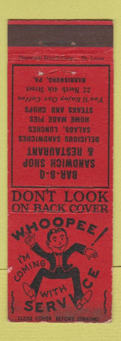 Matchbook Cover - BBQ Sandwich Shop Restaurant Harrisburg PA  WEAR