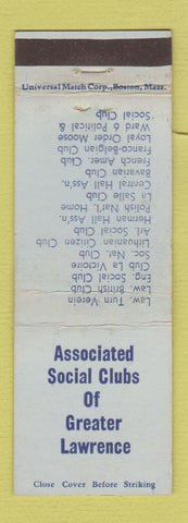 Matchbook Cover - Associated Social Club of Greater Lawrence MA