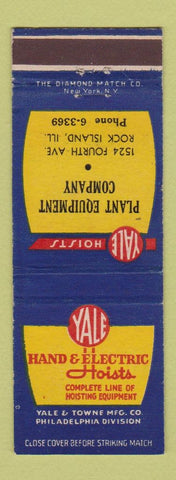 Matchbook Cover - Yale Hoists Plant Equipment Philadelphia PA Rock Island IL
