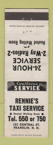 Matchbook Cover - Rennie's Taxi Service Franklin NH WEAR