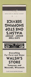 Matchbook Cover - Walsh's Store Muscoda WI