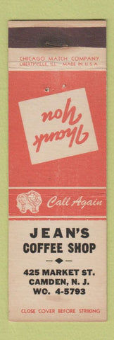 Matchbook Cover - Jean's Coffee Shop Camden NJ