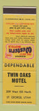 Matchbook Cover - Twin Oaks Motel St George UT Best Western