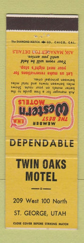 Matchbook Cover - Twin Oaks Motel St George UT Best Western