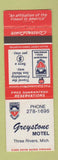 Matchbook Cover - Greystone Motel Three Rivers MI