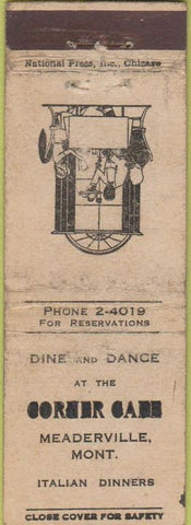 Matchbook Cover - Corner Cafe Meaderville MT Italian food WORN