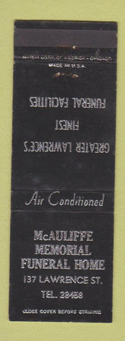 Matchbook Cover - McAuliffe Memorial Funeral Home Lawrence MA WEAR