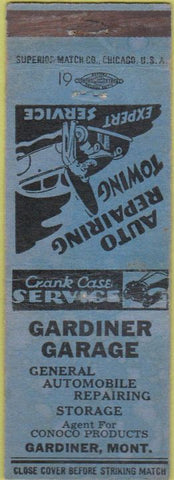 Matchbook Cover - Gardiner Garage MT AAA wear