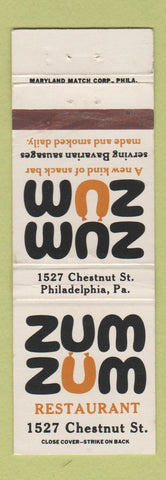 Matchbook Cover - Zum Zum Snack Bar Bavarian Sausages Philadelphia PA WEAR