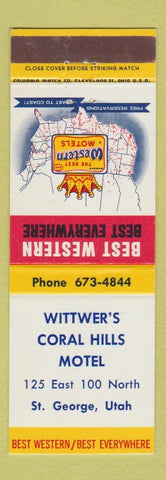 Matchbook Cover - Wittwer's Coral Hills Motel St George UT Best Western