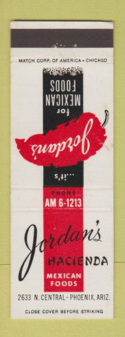 Matchbook Cover - Jordan's Hacienda Mexican Restaurant Phoenix AZ