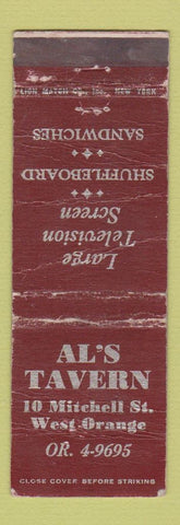 Matchbook Cover - Al's Tavern West Orange NJ WORN