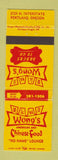 Matchbook Cover - Wong's Chinese Restaurant Portland OR