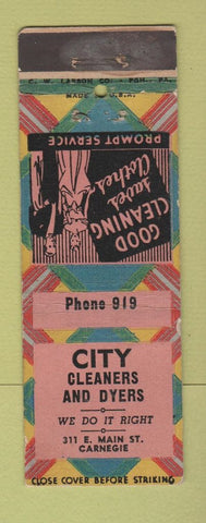 Matchbook Cover - City Cleaners Dyers Carnegie PA low phone # WEAR