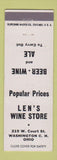 Matchbook Cover - Len's Wine Store Washington Court House OH