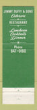 Matchbook Cover - Jimmy Duffy's Restaurant Daylesford PA